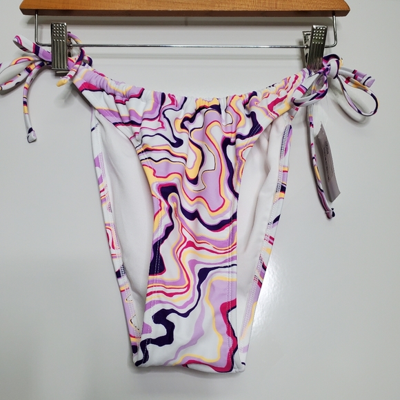 NWT XHILARATION Pink White Swirl Bikini Side Tie Swimsuit Botttoms Size XL - Picture 2 of 6